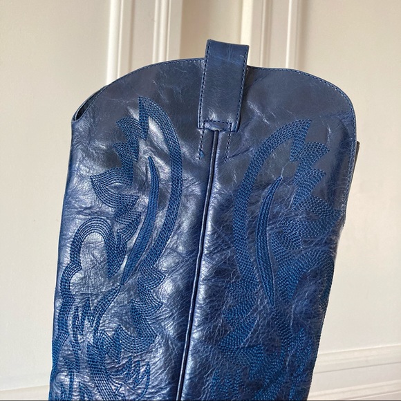 New Free People Jeffery Campbell Blue Leather Finn Tall Western Embroidered Boot - Picture 2 of 8